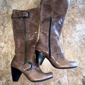 Born Crown knee high leather heeled boots